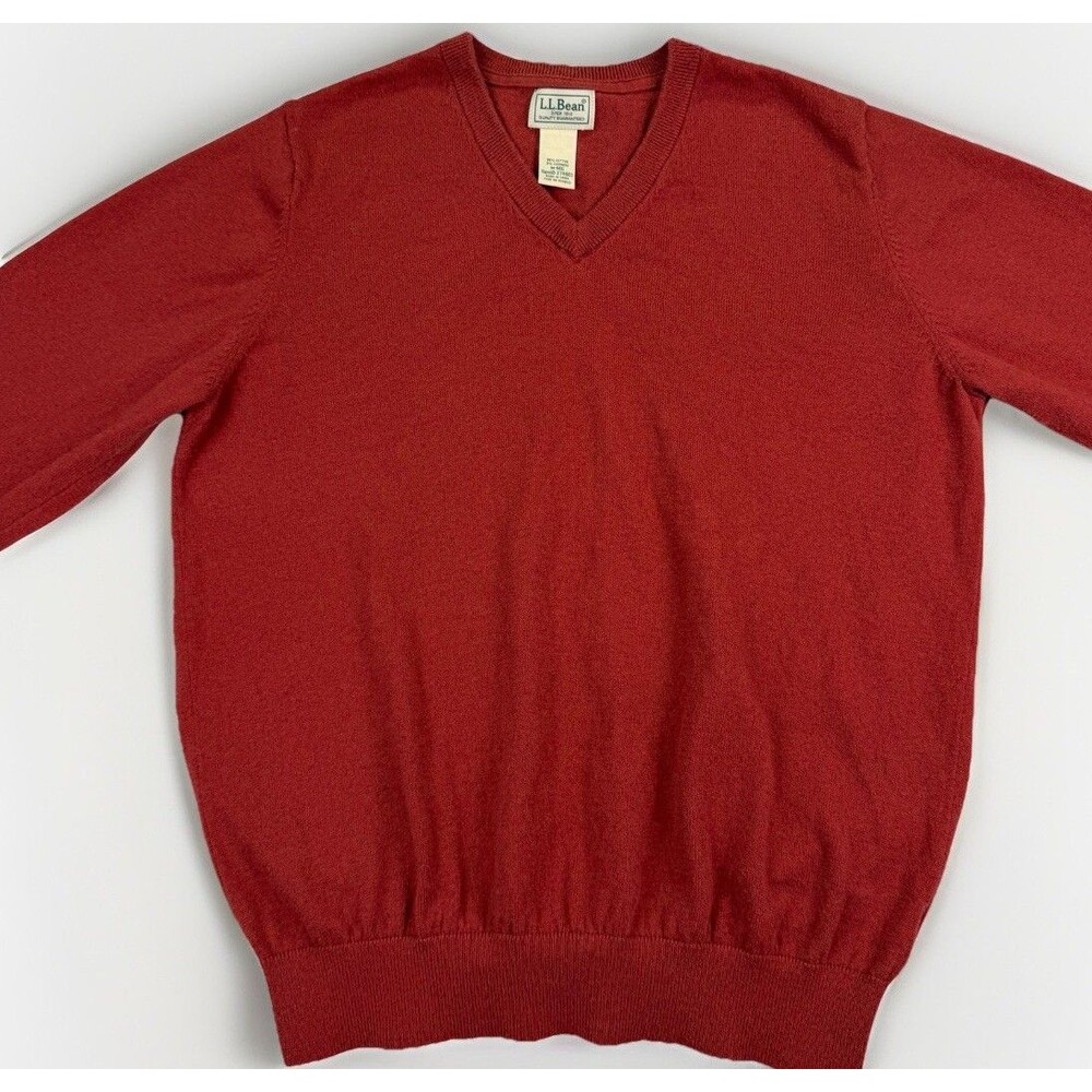 L.L. Bean Sweater Mens Medium Red Rust‎ Cotton Cashmere Blend Pullover V Neck LL - Picture 2 of 9